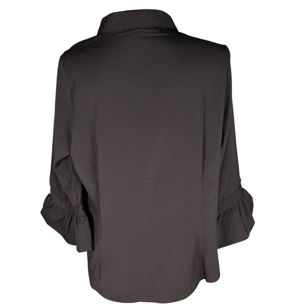 Gretchen Scott Priss Blouse Womens Large Black Ruffle Cuff Sleeve Button Shirt - Picture 2 of 5